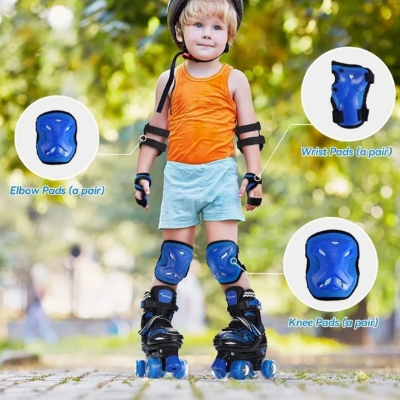 Sportneer 4Sizes Adjustable Light Up Kids Boys Roller Skates Black/Blue Medium - Picture 5 of 9